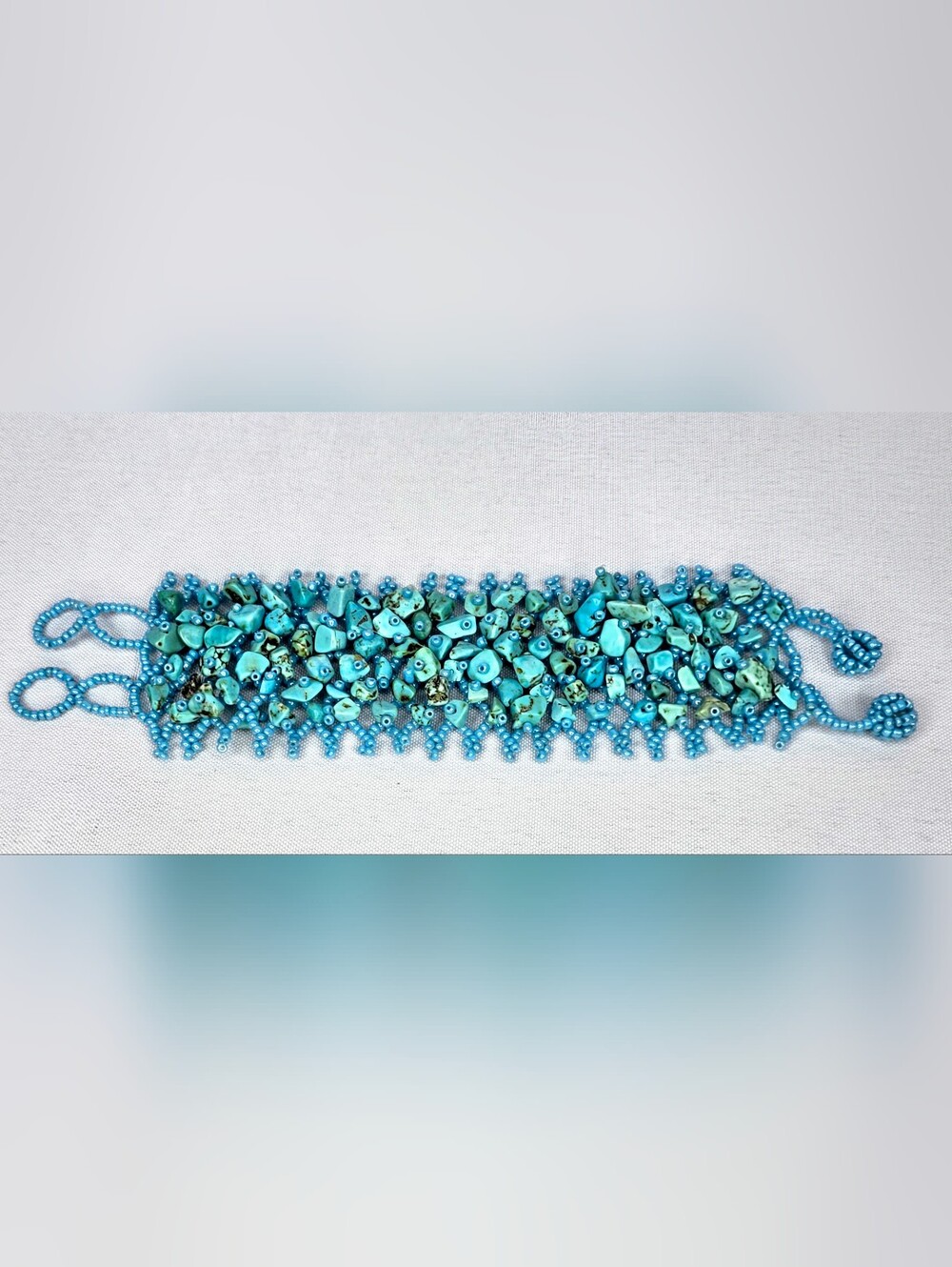 Turquoise Stone Beaded Cuff Bracelet Boho Southwestern Statement EUC - Picture 4 of 6